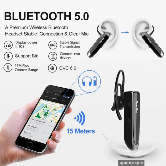 NIB - Get 2 NEW BEE Bluetooth Hands Free Driving/Work Headsets with Microphone - Picture 10 of 13